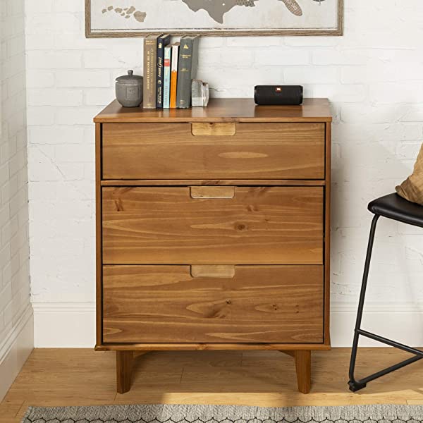 Walker Edison Mid Century Modern Grooved Handle Wood Dresser Bedroom Storage Drawer Organizer Closet Hallway, 6 Drawer, Caramel Caramel 1 pack 6 Drawer