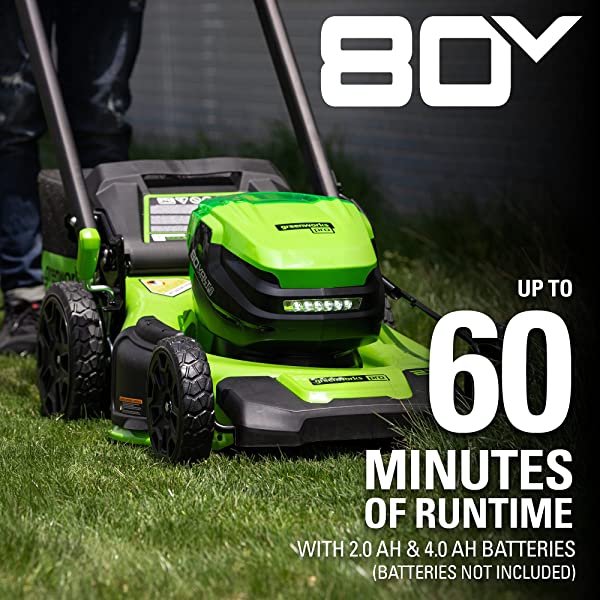 Greenworks Pro 80V 21 inch Cordless Push Lawn Mower, Includes Two 2Ah Batteries and Charger, GLM801601 (2) 2Ah Batteries Push