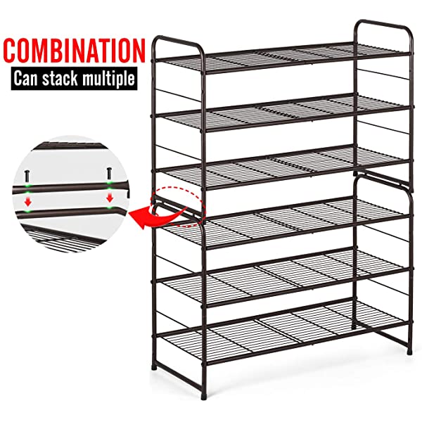 AULEDIO 3-Tier Shoe Rack, Stackable and Adjustable Multi-Function Wire Grid Shoe Organizer Storage, Extra Large Capacity, Space Saving, Fits Boots, High Heels, Slippers and More (Bronze) 3-Tier Bronze