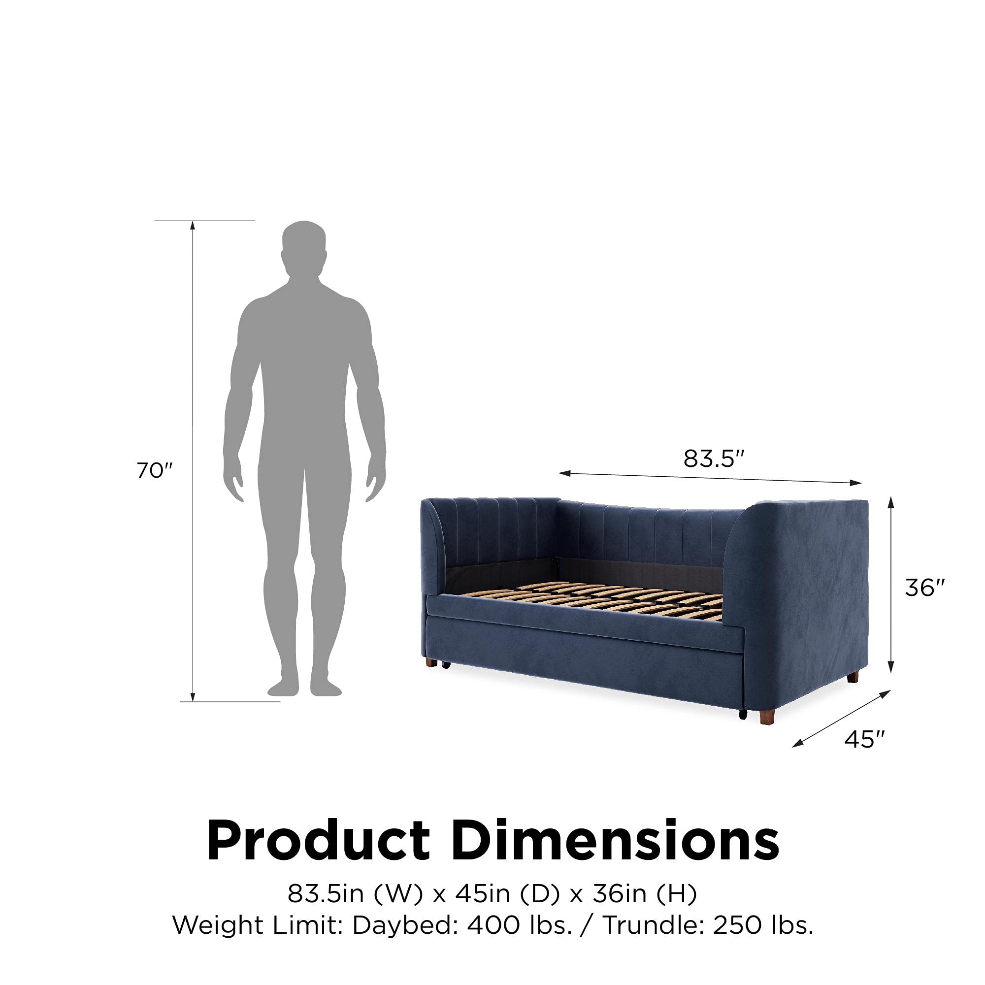 【Furniture】Valentina Upholstered Daybed with Trundle, Twin