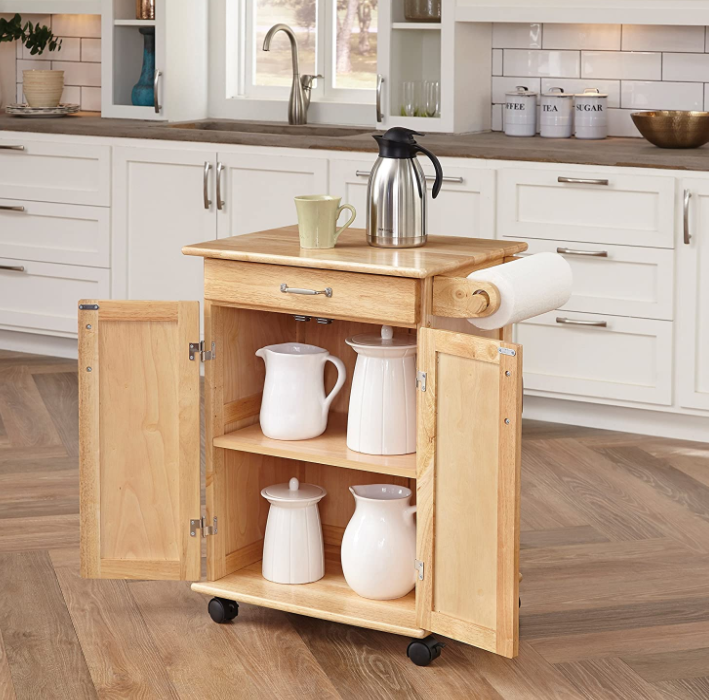 Home Styles Paneled Door Kitchen Cart with Natural Finish