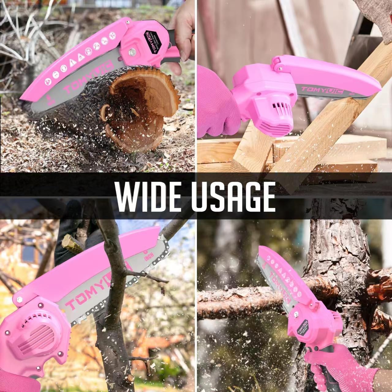 Mini Chainsaw 6 Inch Battery Operated - Pink Cordless Electric Handheld Chainsaw with 2 Rechargeable Batteries - 21V Small Power Chainsaw Battery Operated for Tree Pruning Wood Cutting