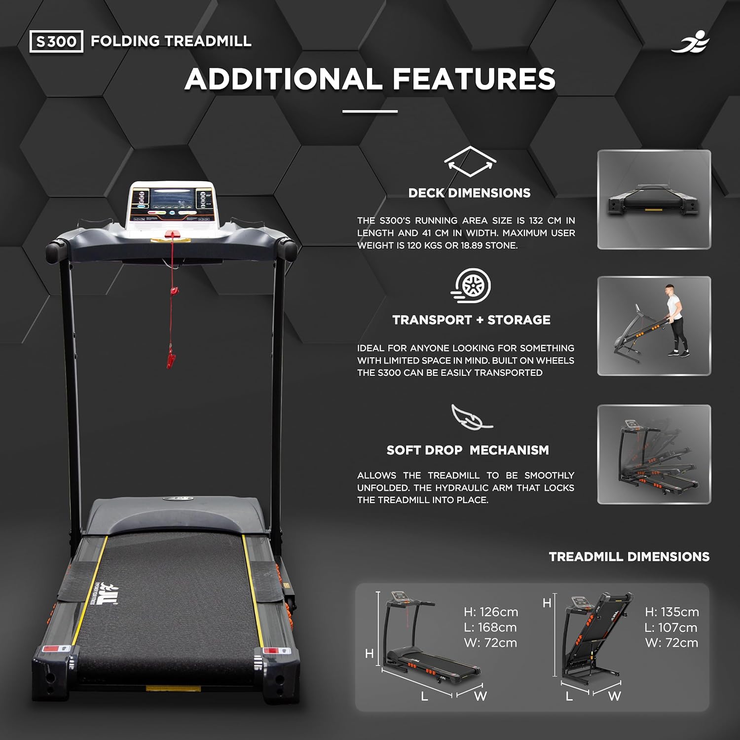 JLL S300 Digital Folding Treadmill, 2024 New Generation Digital Control 4.5HP Motor, 20 Incline Levels, 0.3km/h - 16km/h, 15 Professional Programs