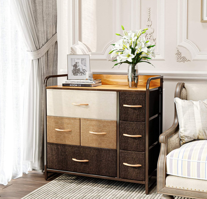 CubiCubi Dresser Organizer with 7 Drawer, Furniture Storage Tower Unit for Bedroom Hallway Entryway Closets, Dresser Clothes Storage with Sturdy Steel Frame Wood Top, Chocolate