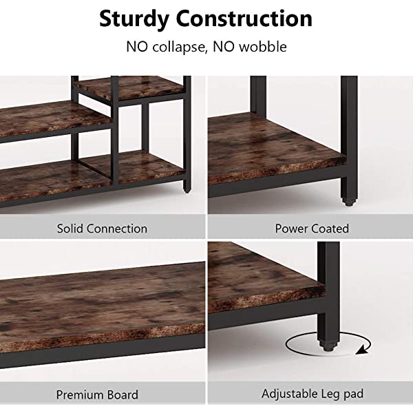 LITTLE TREE Free-Standing Closet Organizer, Heavy Duty Clothes Closet, Portable Garment Rack with 6 Shelves and Hanging Rod, Black Metal Frame&Rustic Board Finish Vingte &Black