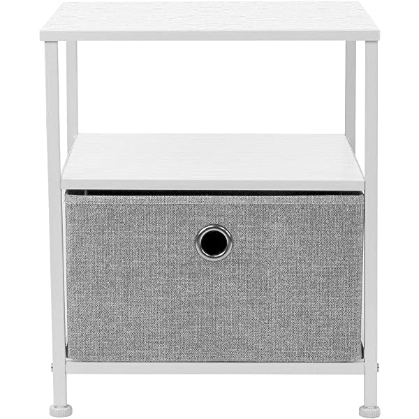 Sorbus Nightstand 1-Drawer Shelf Storage- Bedside Furniture & Accent End Table Chest for Home, Bedroom, Office, College Dorm, Steel Frame, Wood Top, Easy Pull Fabric Bins (Rustic Wood)