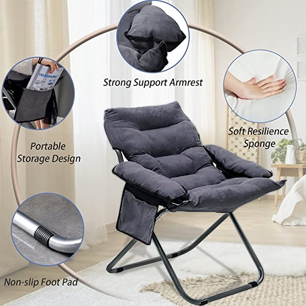VOJUEAR Modern Accent Fabric Lazy Chair with Ottoman, Upholstered Lounge Reclining Armchair with Side Pocket for Adults or Kids,Upholstered Lounge Leisure Armrest Sofa Chair (CharcoalGrey)