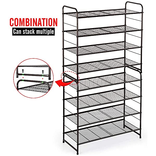 AULEDIO 3-Tier Shoe Rack, Stackable and Adjustable Multi-Function Wire Grid Shoe Organizer Storage, Extra Large Capacity, Space Saving, Fits Boots, High Heels, Slippers and More (Bronze) 3-Tier Bronze