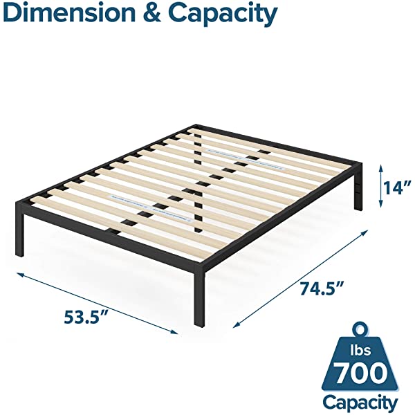 ZINUS Mia Metal Platform Bed Frame / Wood Slat Support / No Box Spring Needed / Easy Assembly, Black, Full Standard Full Black
