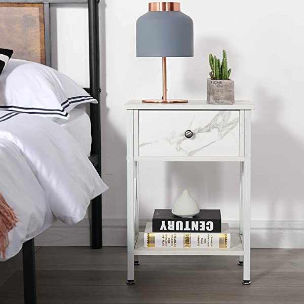 VECELO Modern Versatile Nightstands X-Design Side End Table Night Stand Storage Shelf with Bin Drawer for Living Room Bedroom, Brown+Black Brown+black Modern