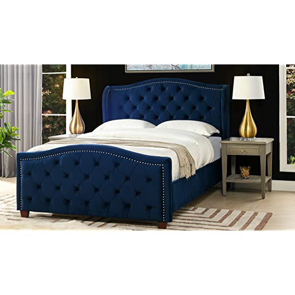 Jennifer Taylor Home Marcella Collection Queen Wingback Tufted Hand-Applied Nail Heads Upholstered Bed, Antique White Antique White Queen