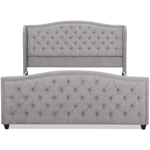 Jennifer Taylor Home Marcella Collection Queen Wingback Tufted Hand-Applied Nail Heads Upholstered Bed, Antique White Antique White Queen