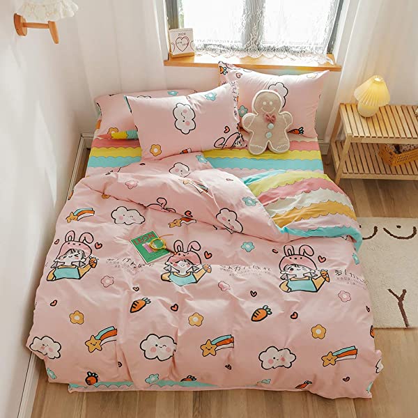 New Cartoon Animals Elephant Print Duvet Cover Sets for Kids 100% Cotton Reversible Soft 3 Pieces Kids Bedding Duvet Cover Pillowcases Kawaii Cloud Bedding Sets, Queen/Full Full/Queen (1 Duvet Cover + 2 Pillowcases) Multi A00 Elephant Bunny Balloon