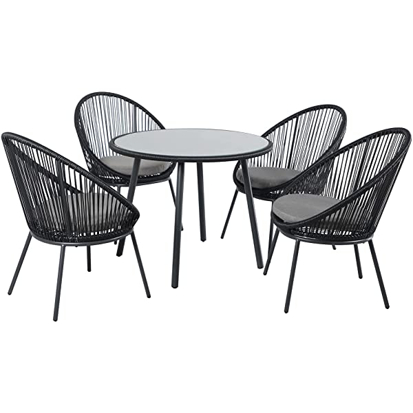 OC Orange-Casual 5 Pieces Patio Conversation Set, Outdoor Furniture Set, All-Weather Wicker Chairs with Round Glass Top Table and 4 Chairs, for Garden,Backyard, Indoor Outdoor Use, Yellow