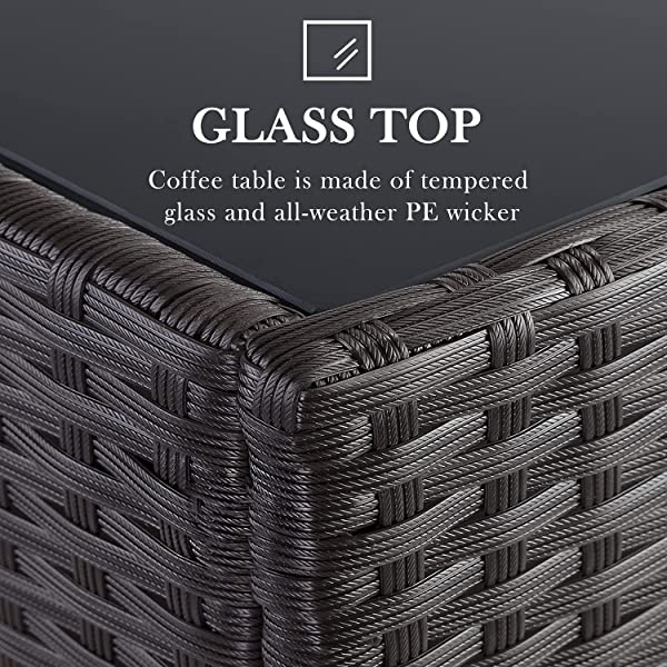 Allewie Dark Grey Patio Conversation Set, 3 Pieces PE Wicker Rattan Outdoor Furniture Set, Lounge Sofa and Loveseat with Cushions, Tempered Glass Coffee Table (Black & Dark Grey) Dark Grey & Black