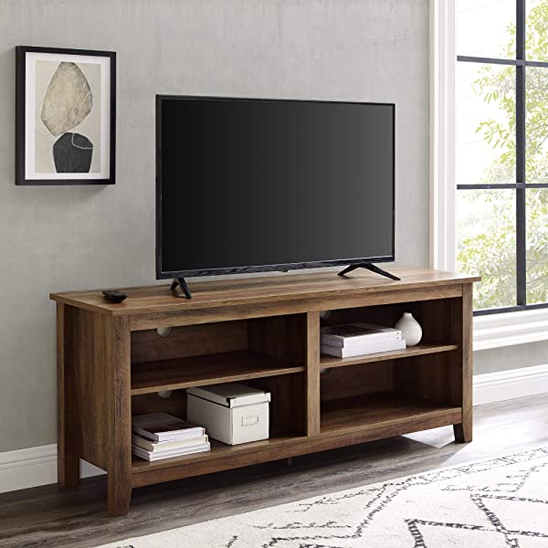 Walker Edison Wren Classic 4 Cubby TV Stand for TVs up to 65 Inches, 58 Inch, Black Black 58 InchTV Stand