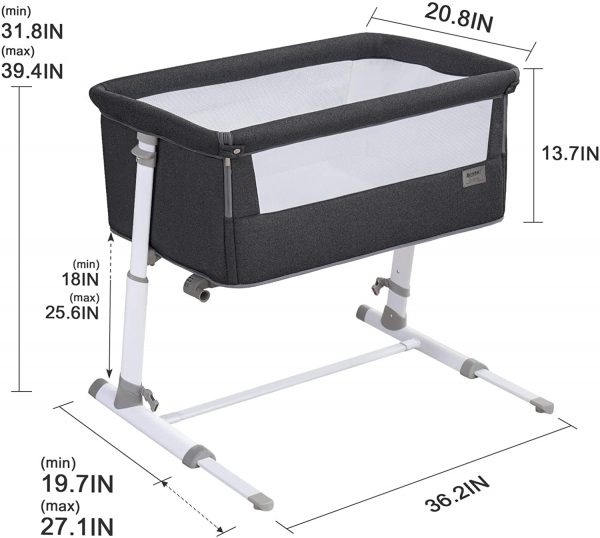 Baby cradle, RONBEI bedside bed, baby crib bed, adjustable portable bed, suitable for babies/baby boys/baby girls/newborns