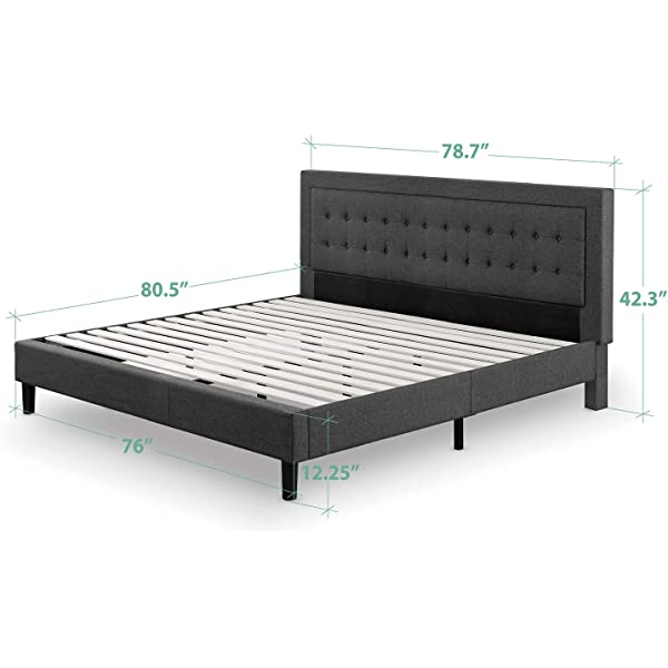 Zinus Dachelle Upholstered Platform Bed Frame / Mattress Foundation / Wood Slat Support / No Box Spring Needed / Easy Assembly, Queen, Platform Bed Only, Dark Grey Dark Grey Queen Platform Bed Only