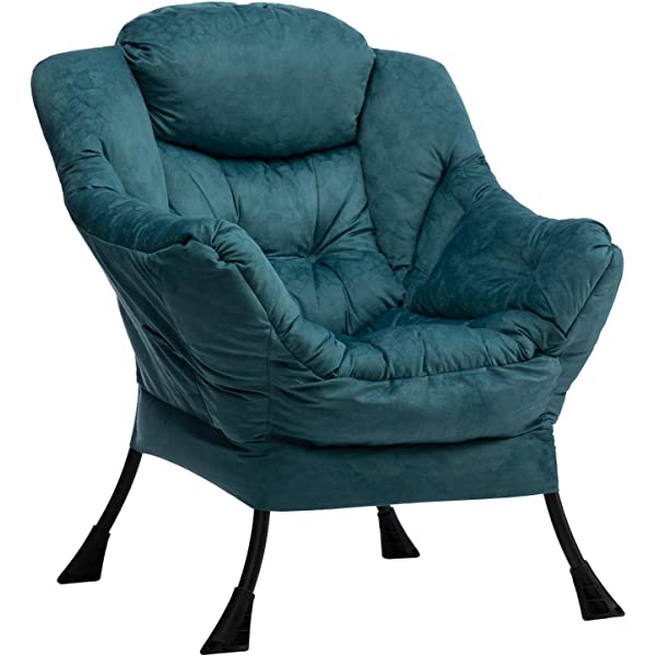 AbocoFur Modern Large Cotton Fabric Lazy Chair，Accent Contemporary Lounge Chair, Single Steel Frame Leisure Sofa Chair with Armrests and A Side Pocket, Beige