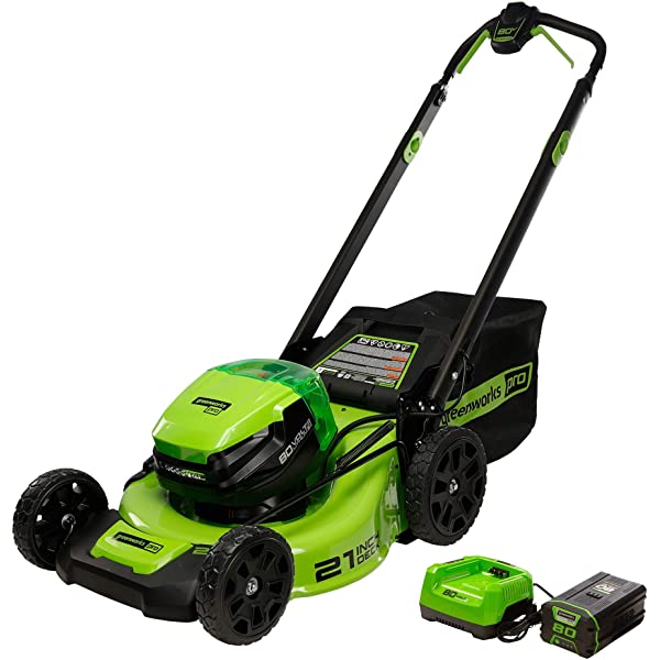 Greenworks Pro 80V 21 inch Cordless Push Lawn Mower, Includes Two 2Ah Batteries and Charger, GLM801601 (2) 2Ah Batteries Push