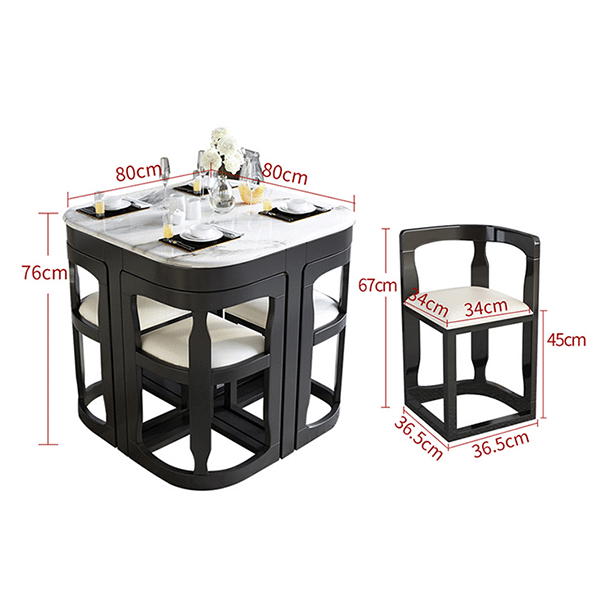 Esstisch und Stühle aus Marmor, Schiefer, Haushalt, kleine Wohnung, moderner, minimalistischer runder Tisch, schrumpfender Esstisch, Kombination aus Tisch und Stuhl aus Massivholz