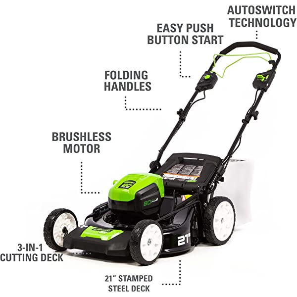 Greenworks Pro 80V 21 inch Cordless Push Lawn Mower, Includes Two 2Ah Batteries and Charger, GLM801601 (2) 2Ah Batteries Push