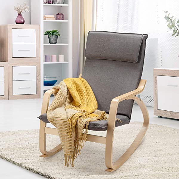 Giantex Rocking Chair with Removable Upholstered Cushion, Stable Wooden Frame Relaxing Modern Leisure Armchair Suitable for Living Room, Bedroom, Balcony, Nursery Room Ergonomic Chair(1, Beige) 1 Beige