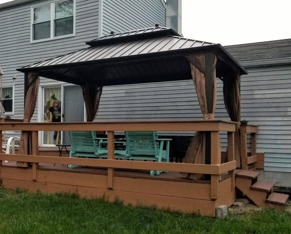 10'x13' Hardtop Gazebo Galvanized Steel Outdoor Patio Gazebo Canopy Double Roof Pergolas