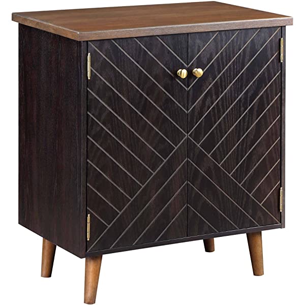 LALUZ Carved Accent Storage Cabinet Floor Cabinet for Bedroom Living Room, Oak Finish 30 Inch 30