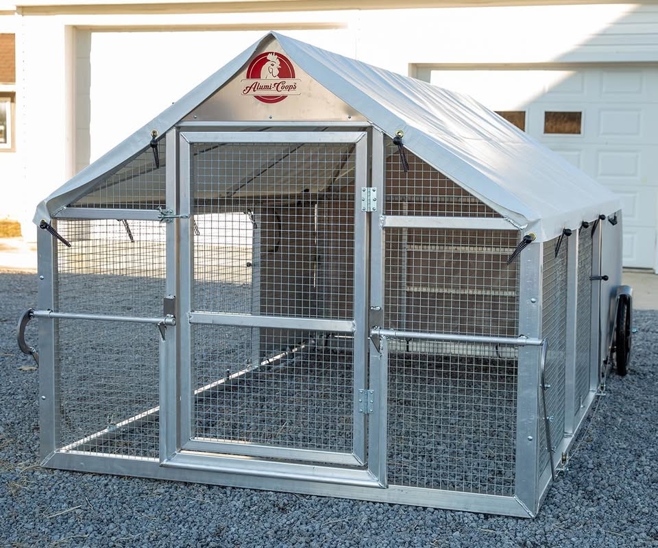 Chicken Coop, Large Metal Walk-in Poultry Cage Kenne with Waterproof Cover