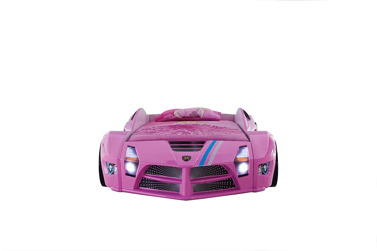 【Furniture】Racing Car Bed for Kids - Kids Car Bed with Led Lights, Single Race Car Bed with Leather Cushioning