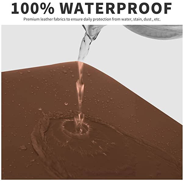 Easy-Going PU Leather Recliner Sofa Slipcovers, Waterproof Stretch Sofa Covers, 8 Pieces Stretch Furniture Protector, Elastic Strap Shield Pets Kids Children Cats Dogs Beige