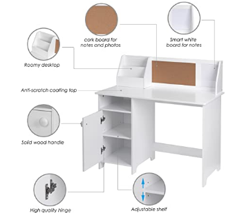 UTEX Kids Study Desk with Chair, Wooden Children School Study Table with Hutch and Chair for 3-8 Years Old, Student's Study Computer Workstation & Writing Table for Home School Use