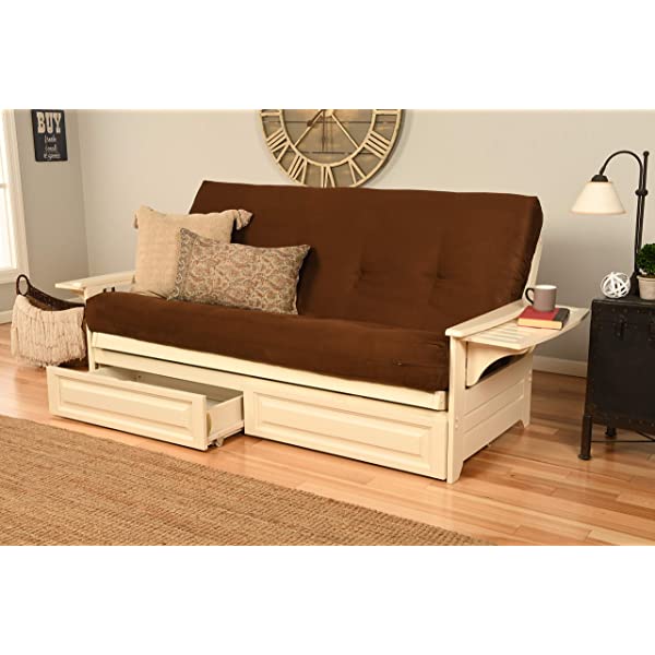 Kodiak Furniture Futon Set, Full, White Suede Navy