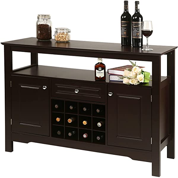 Apepro Sideboard Wine Cabinet Buffet Kitchen Buffet Bar Cabinet with Drawers and 12-Bottle Wine Rack, Dining Buffet Table Storage Buffet Cabinet for Living Room and Home