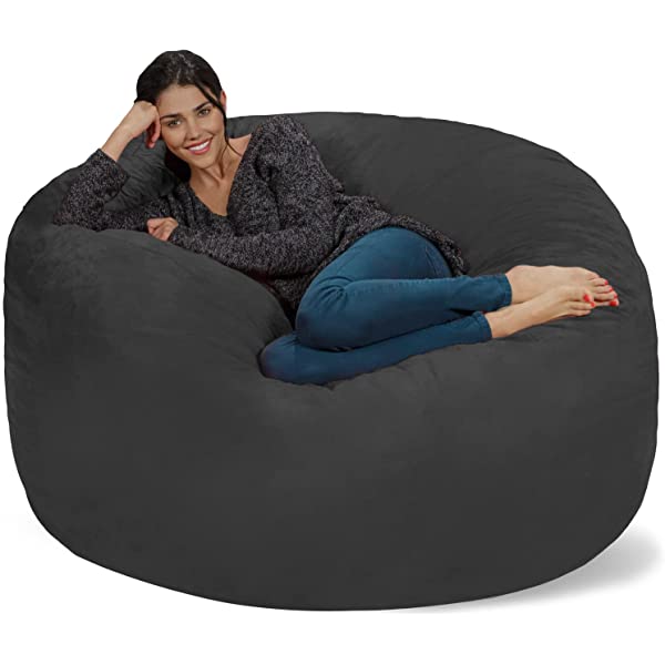 Chill Sack Bean Bag Chair: Giant 5' Memory Foam Furniture Bean Bag - Big Sofa with Soft Micro Fiber Cover - Navy Microsuede - Navy