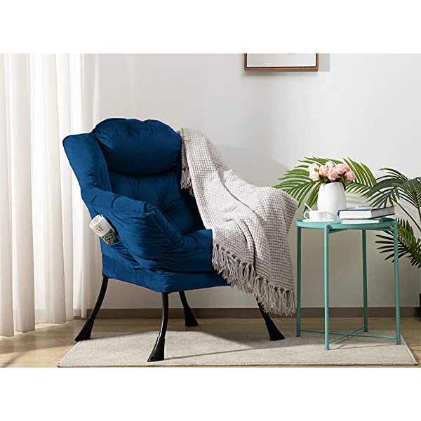 AbocoFur Modern Large Cotton Fabric Lazy Chair，Accent Contemporary Lounge Chair, Single Steel Frame Leisure Sofa Chair with Armrests and A Side Pocket, Beige