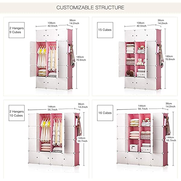 YOZO Cube Storage Organzier Portable Closet Wardrobe Bedroom Dresser (71x14x71 inches) Portable Closet Cube Shelf Armoire Pantry Cabinet, 25 Cubes, Blue 25Cubes Blue