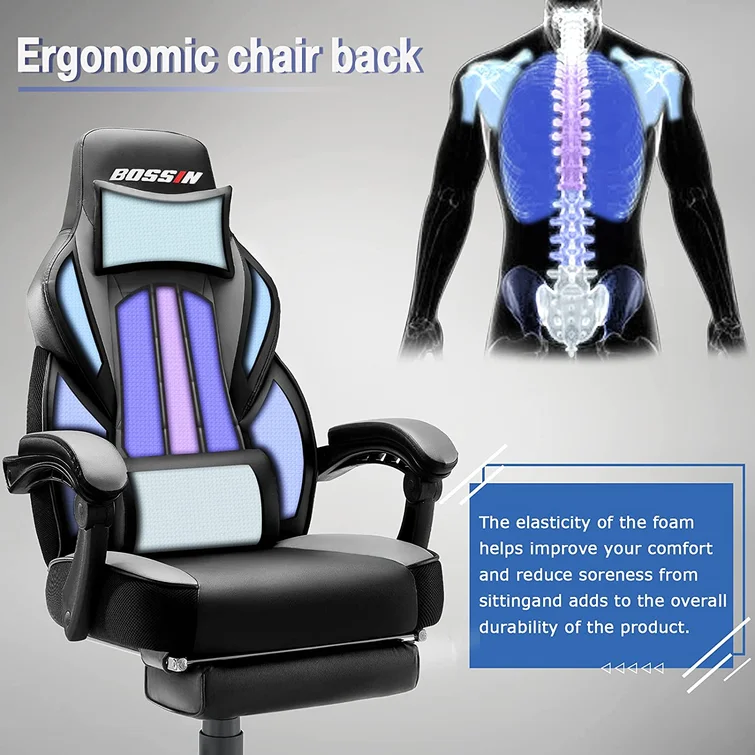 BOSSIN Gaming Chairs with Footrest, Ergonomic Computer Game Chairs with Lumbar Support