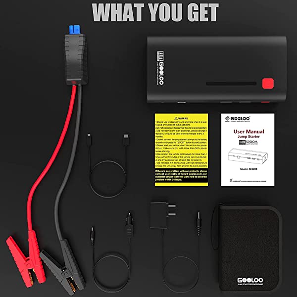 GOOLOO Jump Starter 1200A Peak Car Starter 12V SuperSafe Lithium Jump Box, Battery Booster Pack, Portable Power Bank Charger, and Jumper Cables for Up to 7.0L Gas or 5.5L Diesel Engine