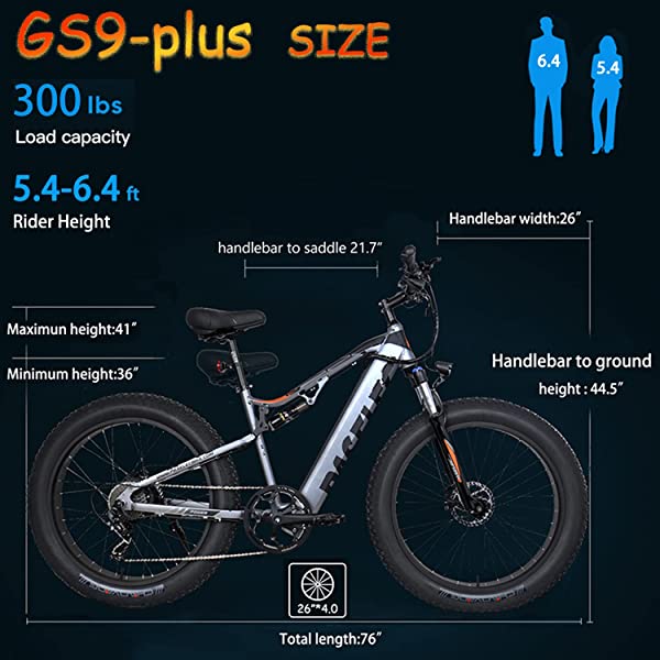 PASELEC Electric Mountain Bike for Adults Electric Bike 4.0 Fat Tire E-Bikes with 48V 14.5ah Hidden Removable Lithium Battery 48V 750W Motor, 9-Speed Gears Full-Suspension E-MTB Gray 14.5ah Battery