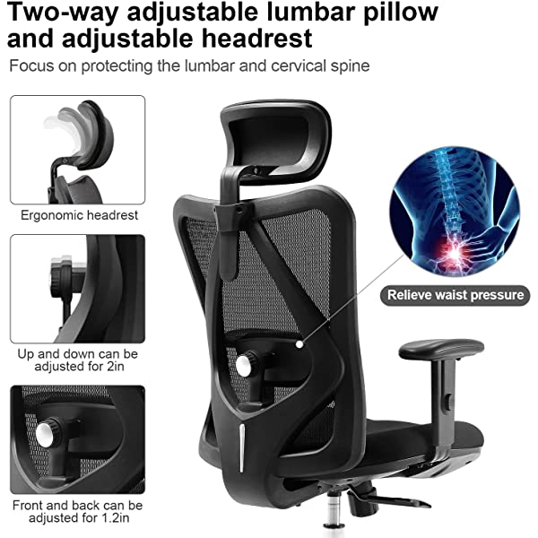 SIHOO Ergonomic Office Chair, Computer Desk Chair with Adjustable Lumbar Support, Comfortable Thick Cushion High Back Desk Chair with Adjustable Headrest and PU armrests(Orange)