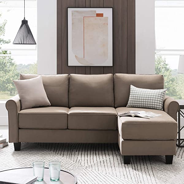 Nolany Reversible Sectional Sofa Couch for Small Apartment L Shape Sofa Couch 3-seat Sectional Couch (Dusty Grey)