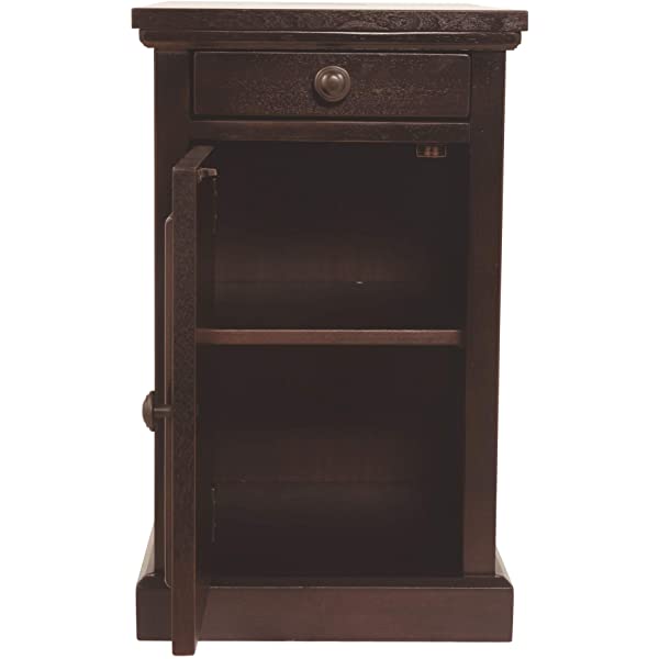 Signature Design by Ashley Tyler Creek Rustic Chair Side End Table with Pull-Out Tray & USB Ports, Brown Blackish Brown Table