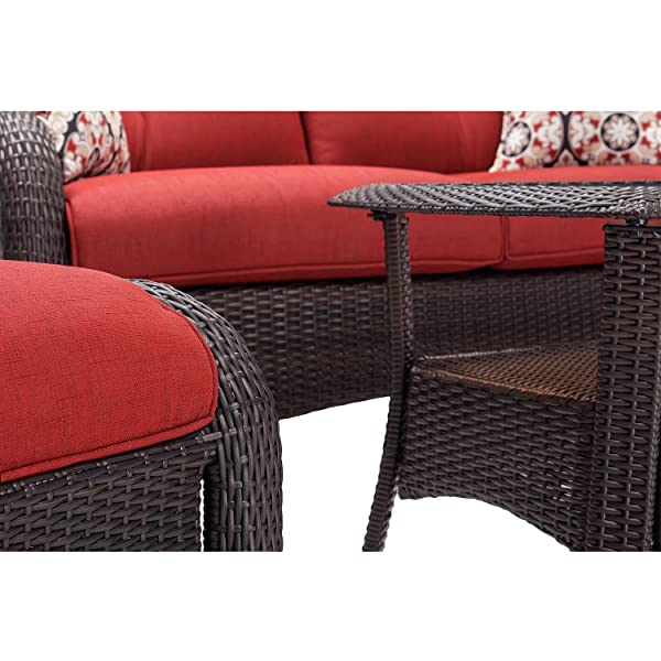 Hanover Strathmere 6-Piece Outdoor Patio Conversation Set, 2 Side Chairs with Ottomans, Loveseat and Tempered Glass Coffee Table, with Hand-Woven Wicker and Thick Cilantro Green Cushions, STRATHMERE6PC