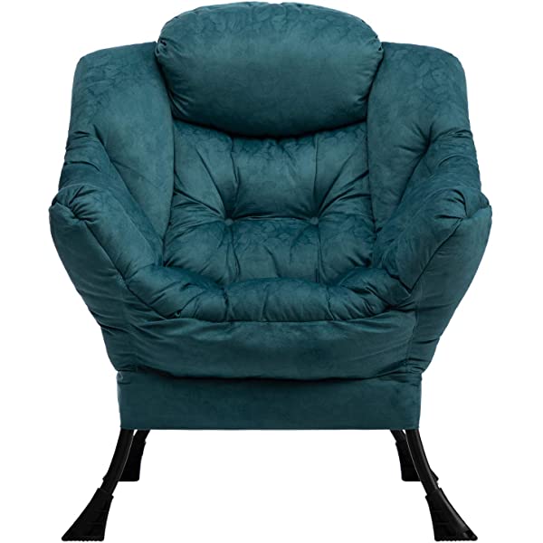 AbocoFur Modern Large Cotton Fabric Lazy Chair，Accent Contemporary Lounge Chair, Single Steel Frame Leisure Sofa Chair with Armrests and A Side Pocket, Beige