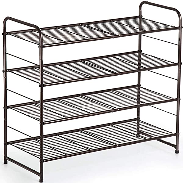 AULEDIO 3-Tier Shoe Rack, Stackable and Adjustable Multi-Function Wire Grid Shoe Organizer Storage, Extra Large Capacity, Space Saving, Fits Boots, High Heels, Slippers and More (Bronze) 3-Tier Bronze
