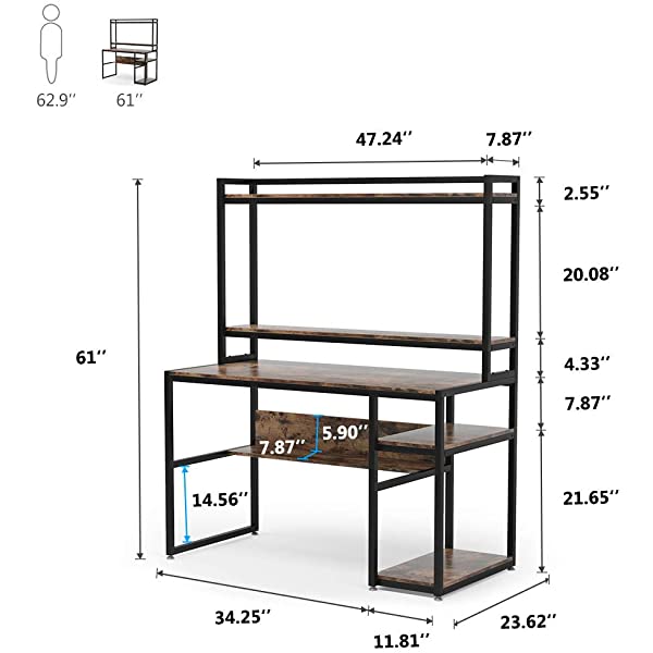Tribesigns Computer Desk with Hutch and Shelves, 47 Inches Home Office Desk with Bookshelves and CPU Stand, Writing Desk PC Study Table Workstation for Small Spaces (Rustic Brown)