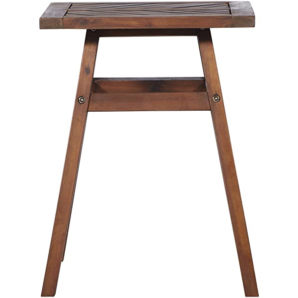 Walker Edison 5 Person Outdoor Wood Chevron Patio Furniture Dining Set Table Chairs Bench All Weather Backyard Conversation Garden Poolside Balcony, 4 Piece, Brown Brown 4 Piece Dining Set