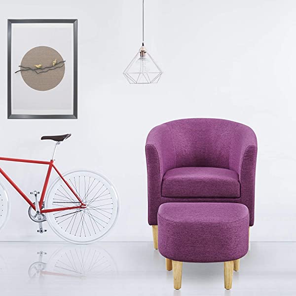 DAZONE Modern Accent Chair, Upholstered Arm Chair Linen Fabric Single Sofa Chair with Ottoman Foot Rest Mustard Yellow Comfy Armchair for Living Room Bedroom Small Spaces Apartment Office Yellow With Ottoman